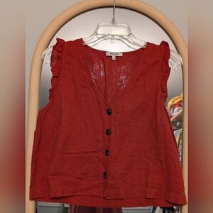 Red Sleeveless Button-Down Top